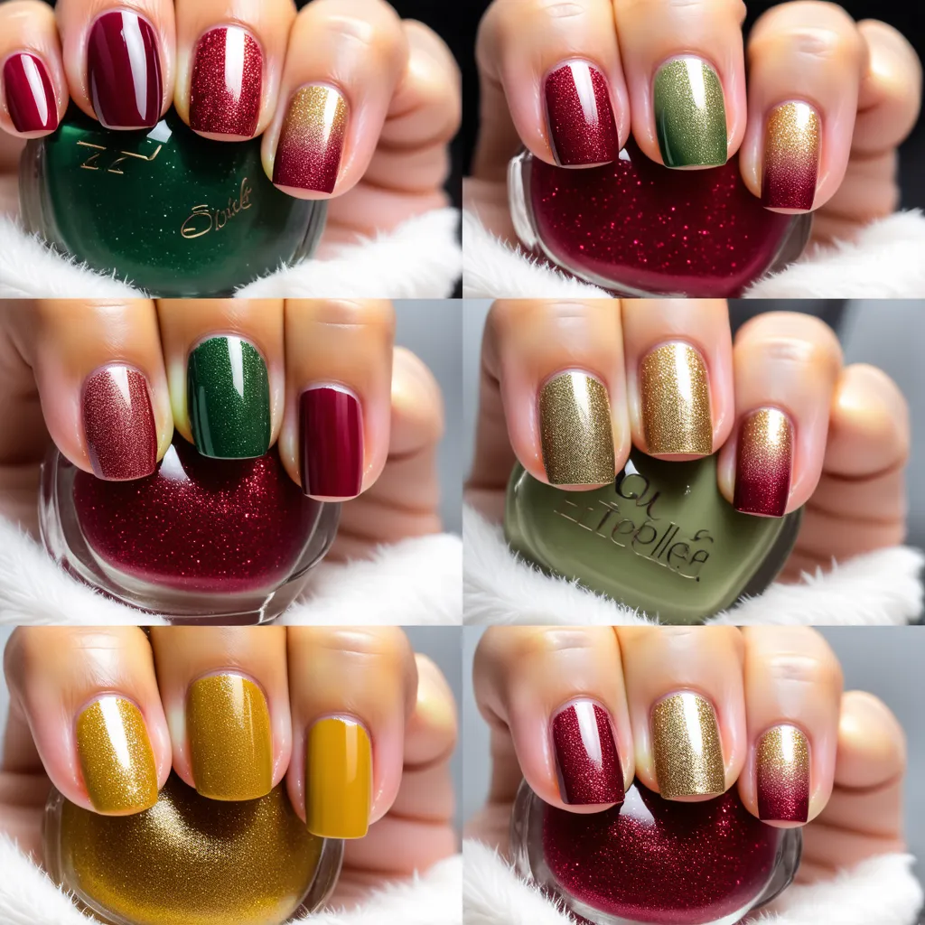 Collage of various popular fall ombre nail designs, including glitter ombre nails, matte ombre nails, and metallic ombre nails in colors like burgundy, mustard, olive green, and burnt orange.