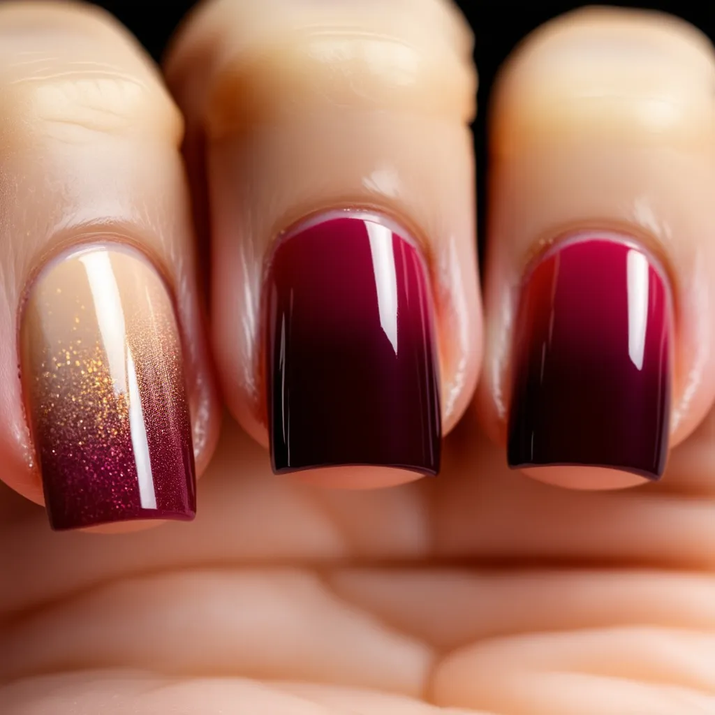 Fall acrylic nails featuring a gradient ombre design in autumnal colors